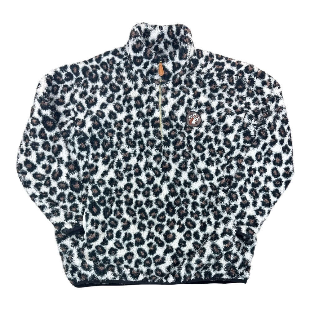 Buc-ee's Women L Leopard Print High Pile Fleece Quarter Zip Pullover Beaver